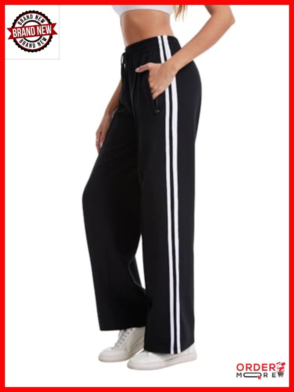 Cotton Wide Leg Track Pants Stretch Athletic Lounge Zip Pockets
